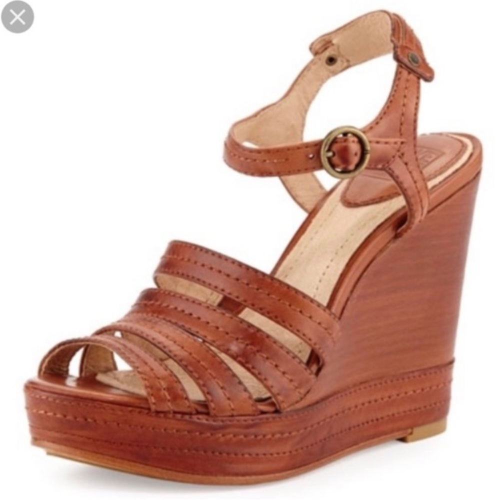 FRYE New Corrina Stitch Leather Wedge Sandal, Size 7.5